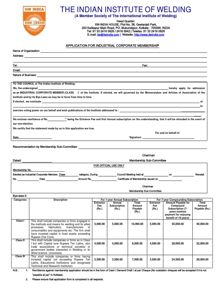 Industrial Corporate Membership Application | PDF | Economies ...
