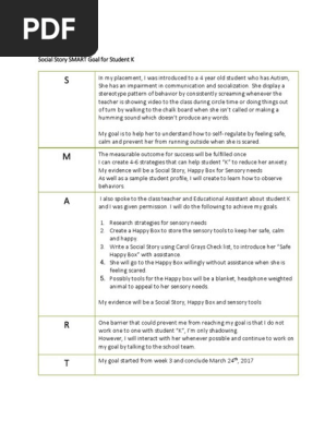 social story smart goal for student k