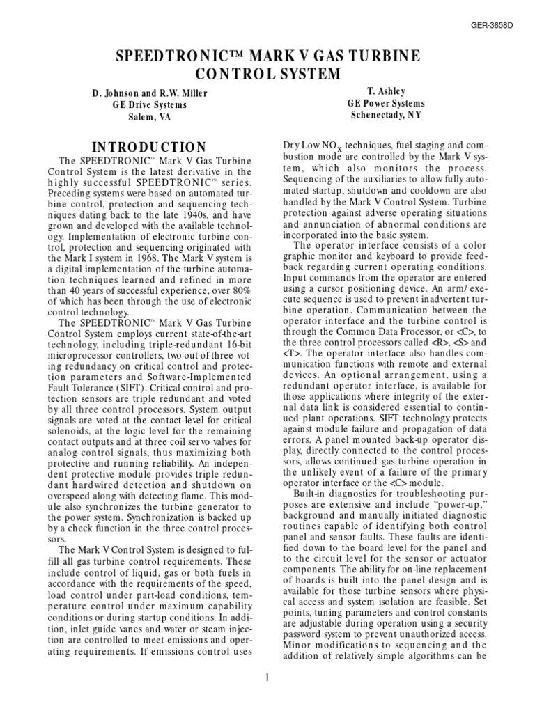 Ger 3658d Speedtronic Mark V Gas Turbine Control System PDF | PDF ...