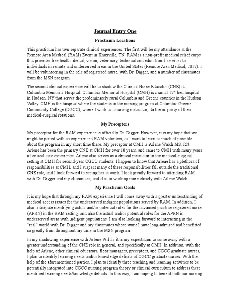 Nurs 604 Both Journal Entries and Narrative For Weebley | PDF | Nurse ...