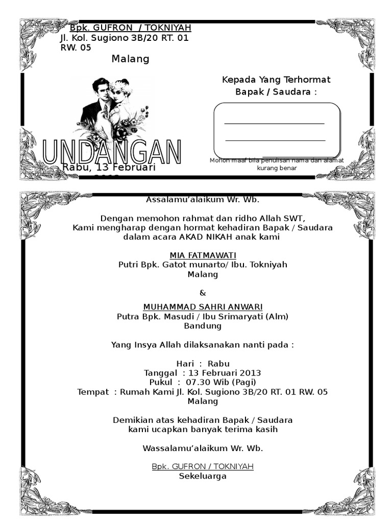 640+ Contoh Undangan Akad Nikah Doc Terbaik