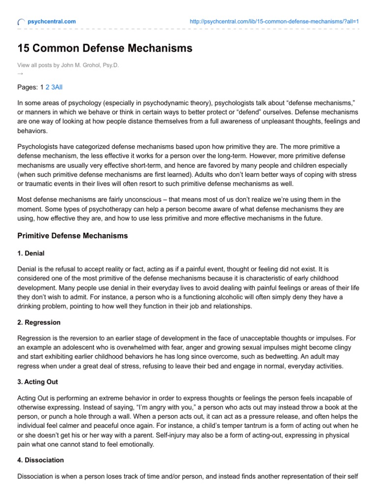 Understanding 15 Defense Mechanisms | PDF | Anger | Denial