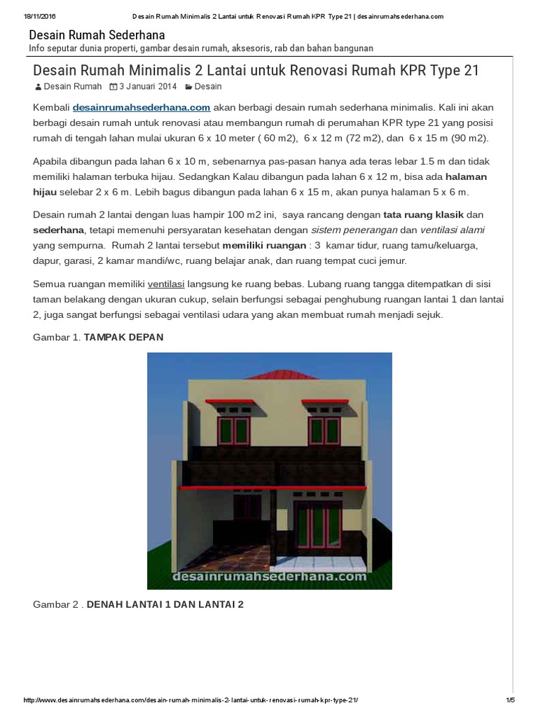 Desain Rumah Minimalis 2 Lantai Untuk Renovasi Rumah KPR Type 21