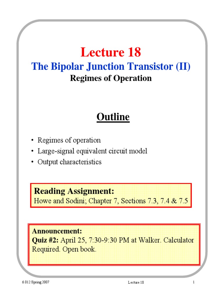 The Bipolar Junction Transistor (II) : Outline | PDF | Bipolar Junction ...