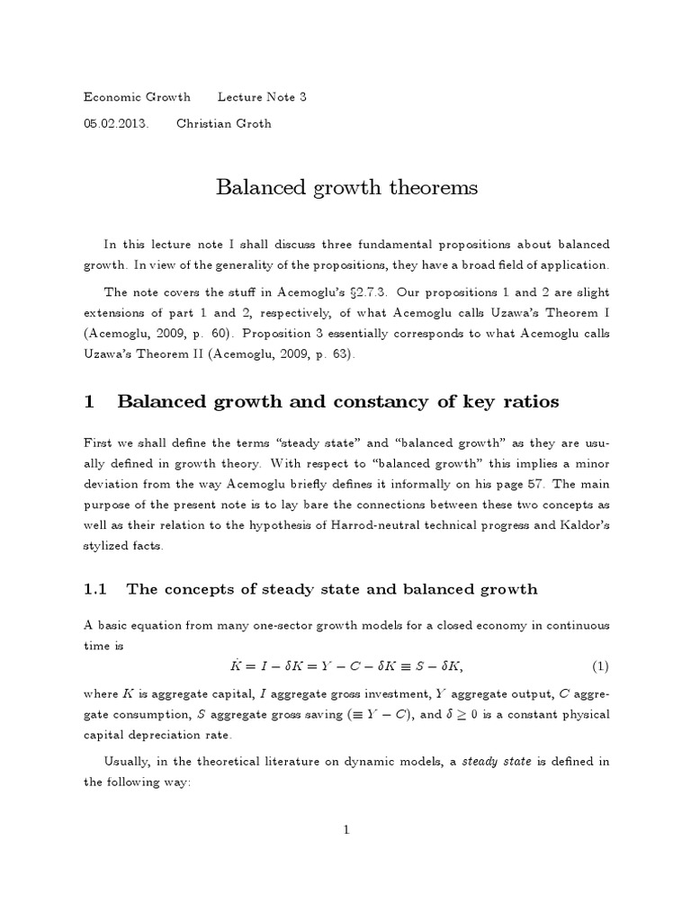 Balanced Growth Theorems | PDF | Production Function | Economic Growth