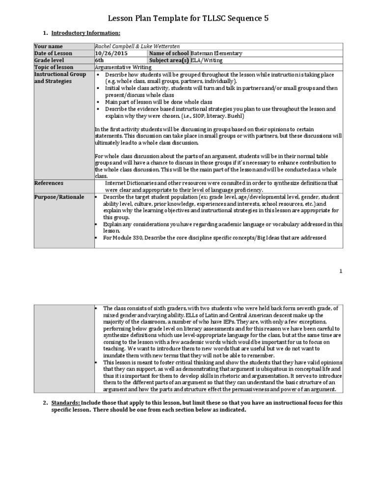 Argumentative Writing Lesson Plan | PDF | Educational Assessment ...