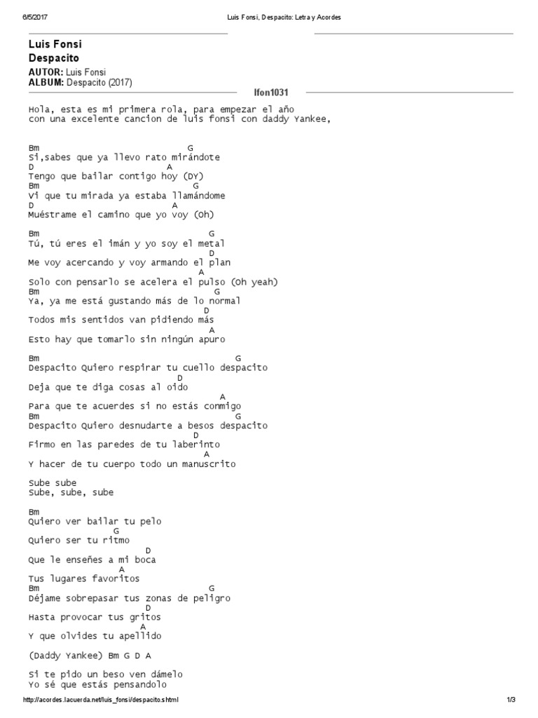 Luis Fonsi, Despacito_ Letra y Acordes | Ocio | Entretenimiento (general)