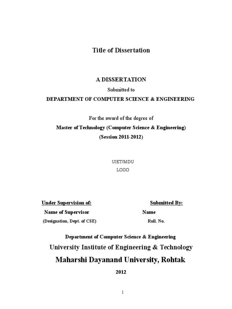 Mtech Thesis Format M D U Download Free Pdf Thesis Abstract Summary