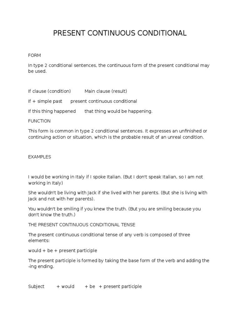 Present Continuous Conditional | PDF | Language Arts & Discipline ...
