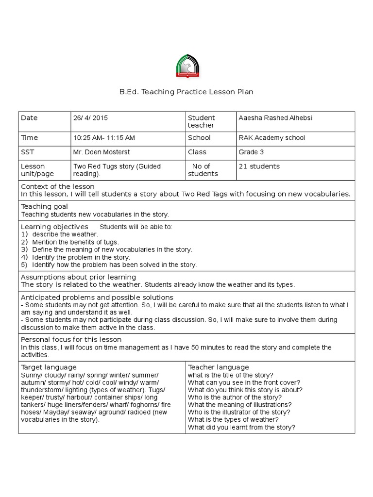 B.Ed. Teaching Practice Lesson Plan PDF Lesson Plan Applied