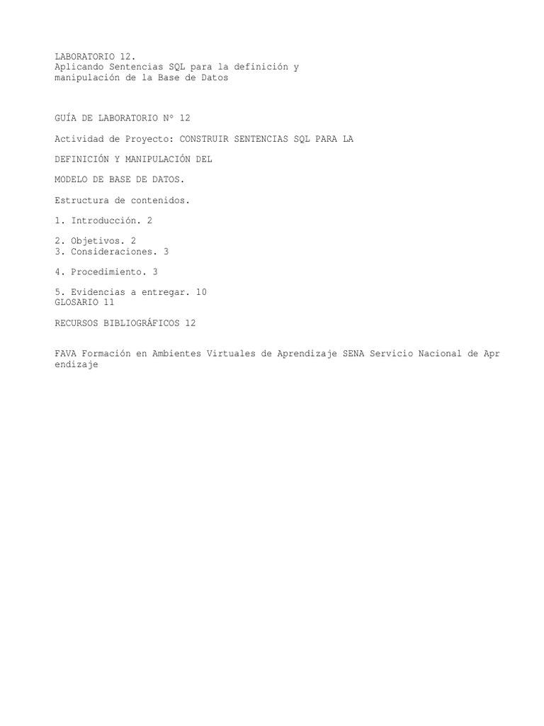 Laboratorio 12 | PDF | SQL | Bases de datos
