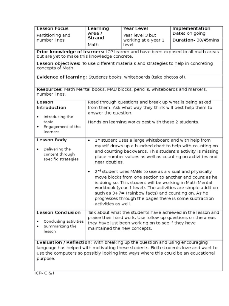 Math Lesson: Partitioning & Number Lines | PDF | Lesson Plan ...
