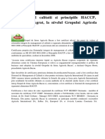 Managementul Calitatii Si Principiile HACCP Certificate Integrat La Nivelul Grupului Agricola Bacau