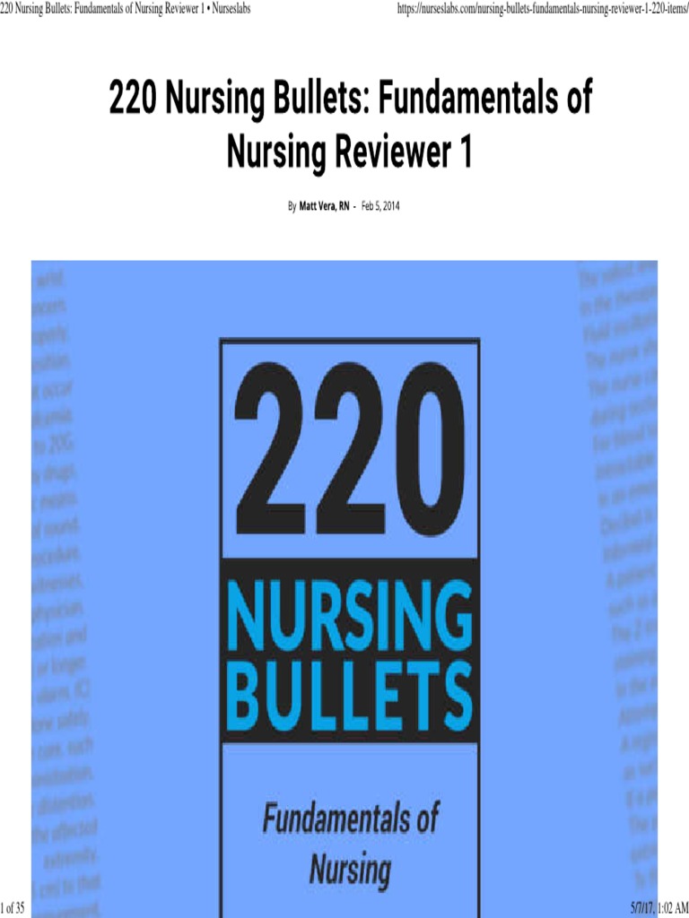 220 Nursing Bullets Fundamentals of Nursing Reviewer 1 - Nurseslabs ...