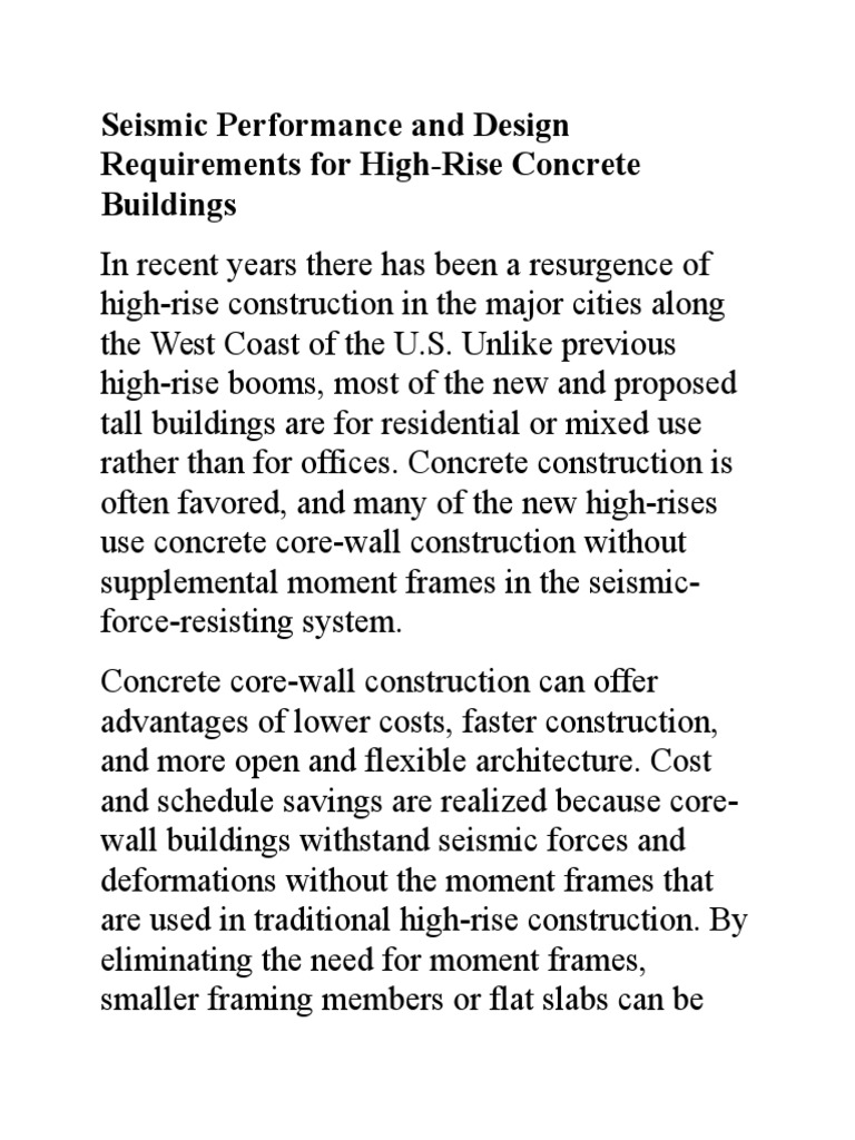 Seismic Design for High-Rise Concrete Buildings | PDF | Plasticity ...