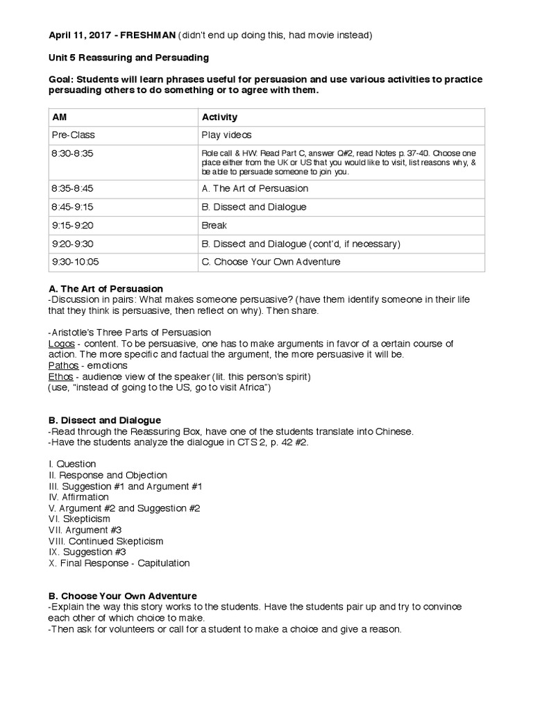 Lesson Plan Unit 5-1 | PDF