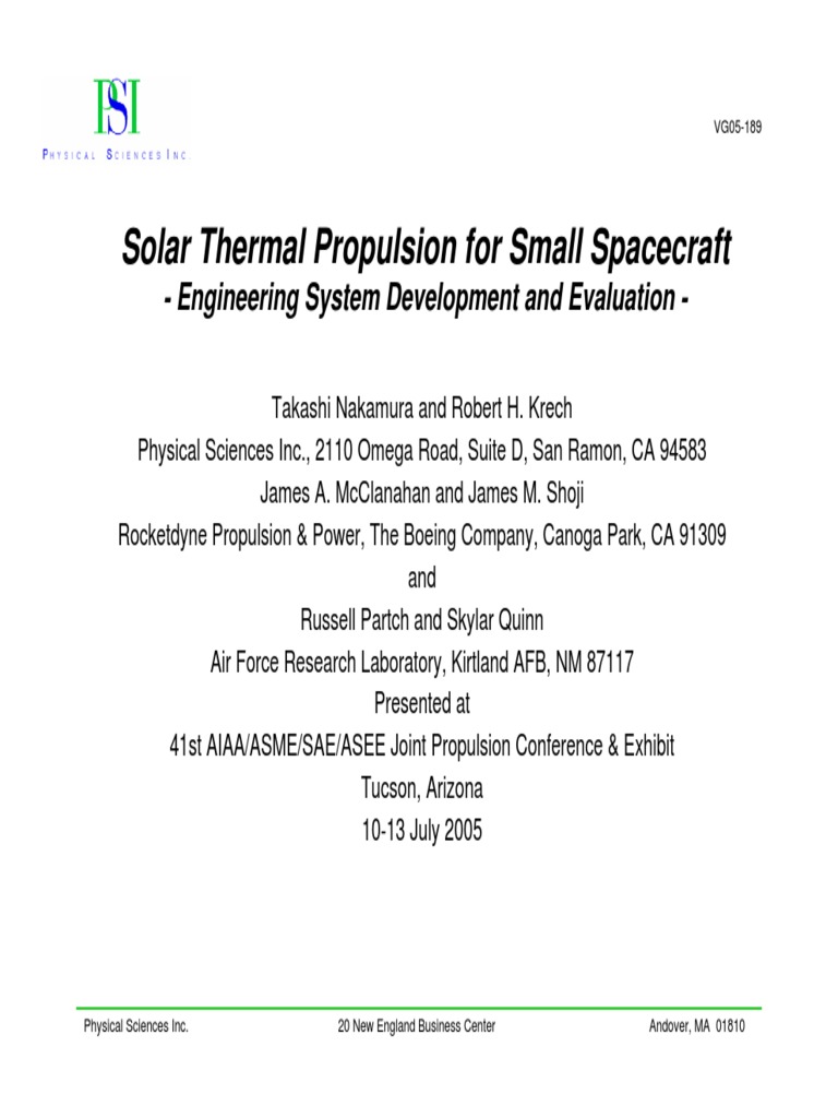 Solar Thermal Propulsion for Small Spacecraft | PDF | Spacecraft ...