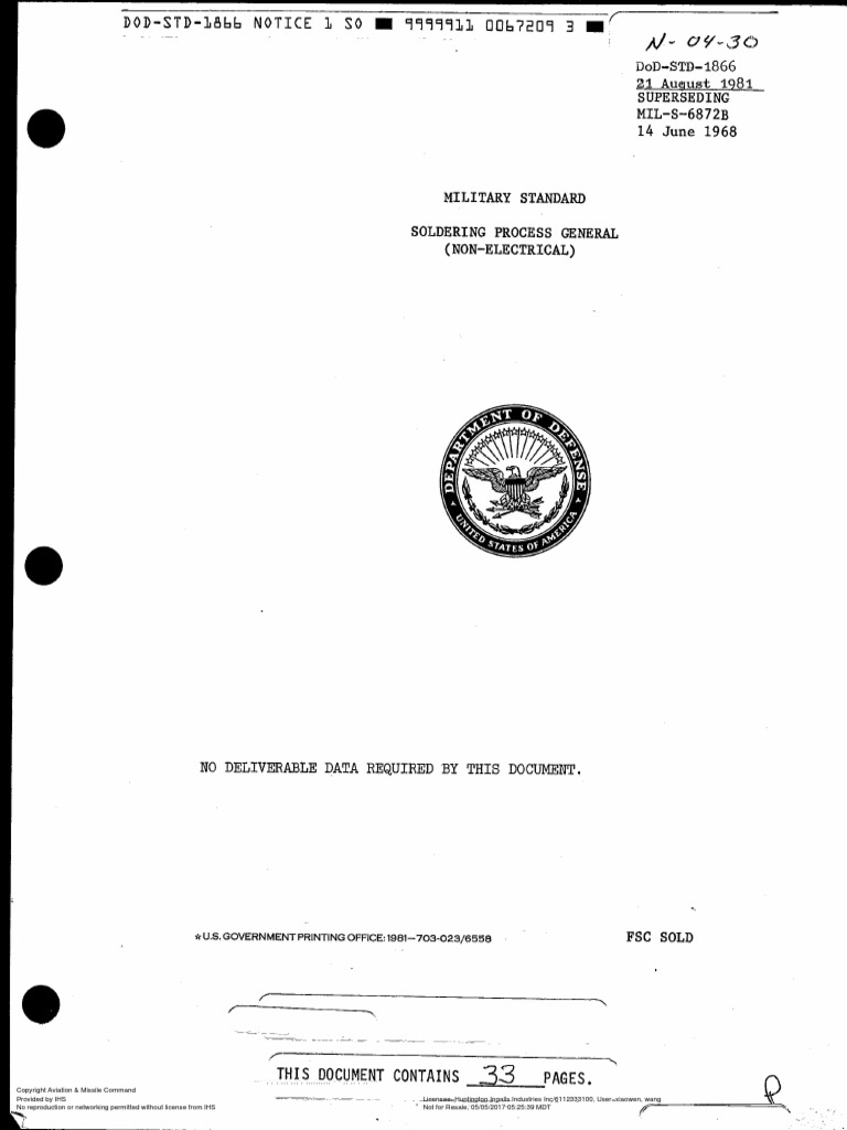Dod-Std-1866 Notice 1 1988 | PDF | Soldering | Solder