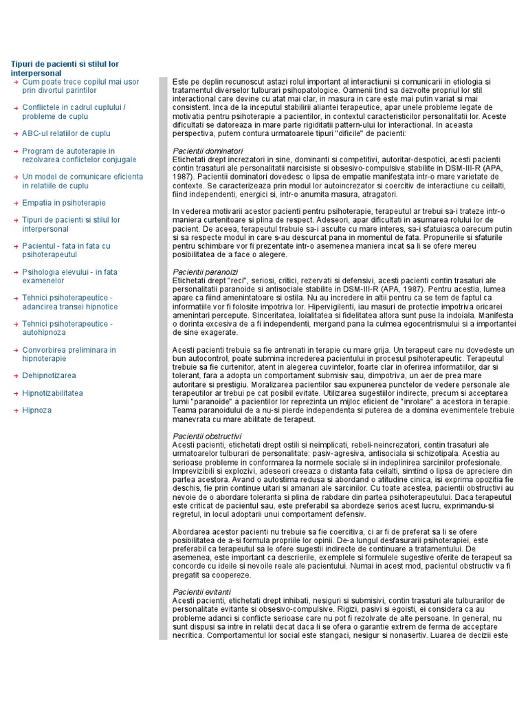 Tipuri de Pacienti Si Stilul Lor Interpersonal | PDF