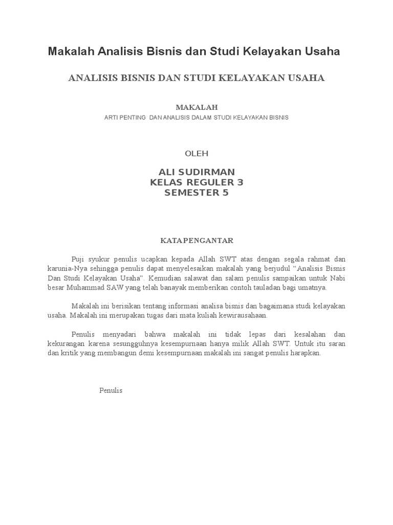 Makalah Analisis Bisnis Dan Studi Kelayakan Usaha