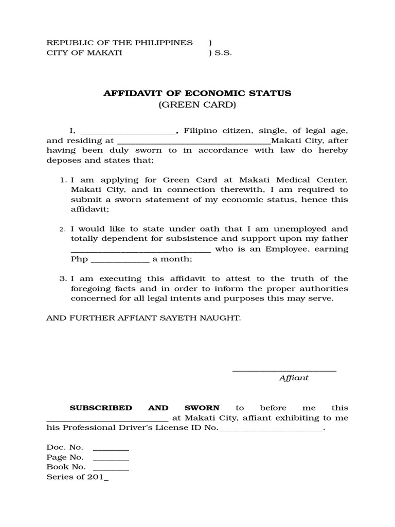 Affidavit of Economic Status Affidavit Civil Law Law)