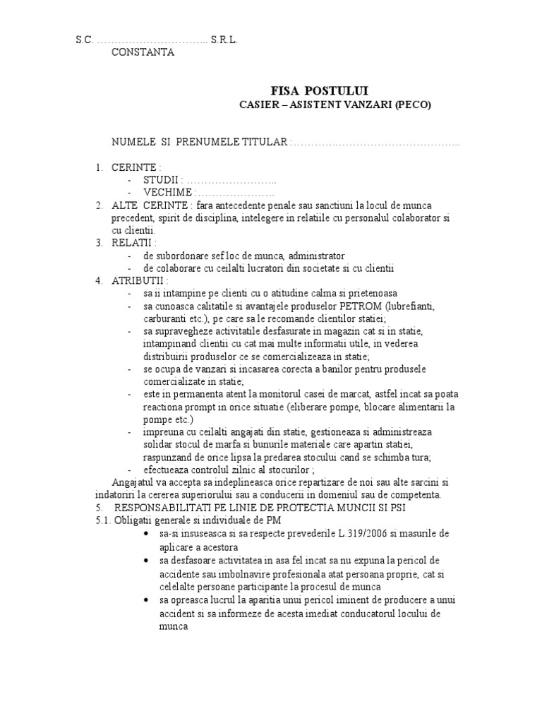 Agent Vanzari PECO | PDF