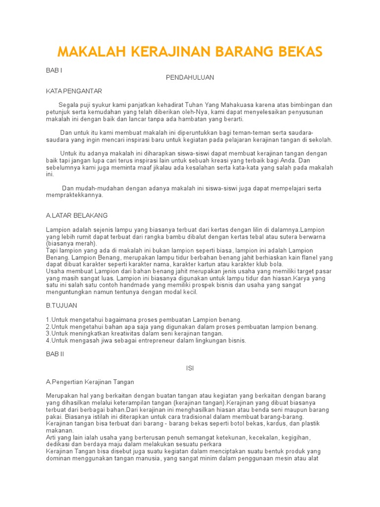 Makalah Kerajinan  Barang Bekas Makalah Kerajinan  Barang Bekas