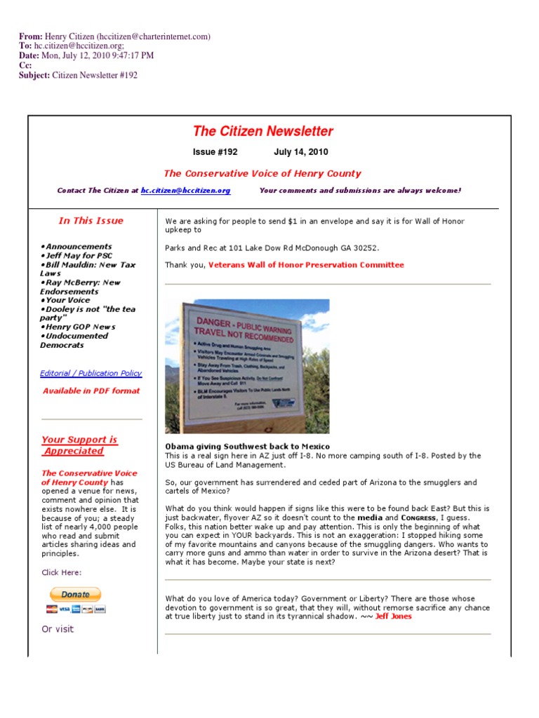 Henry County Citizen Newsletter #192 | PDF | Tea Party Movement ...