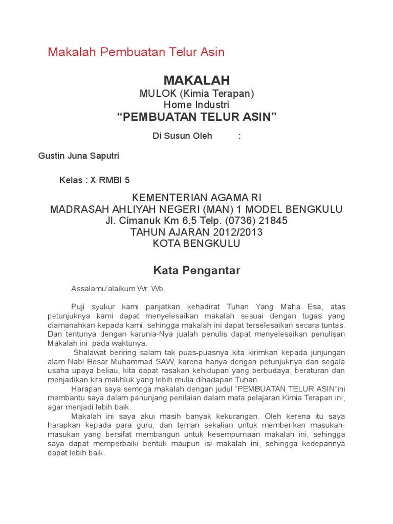 Makalah Pembuatan Telur Asin