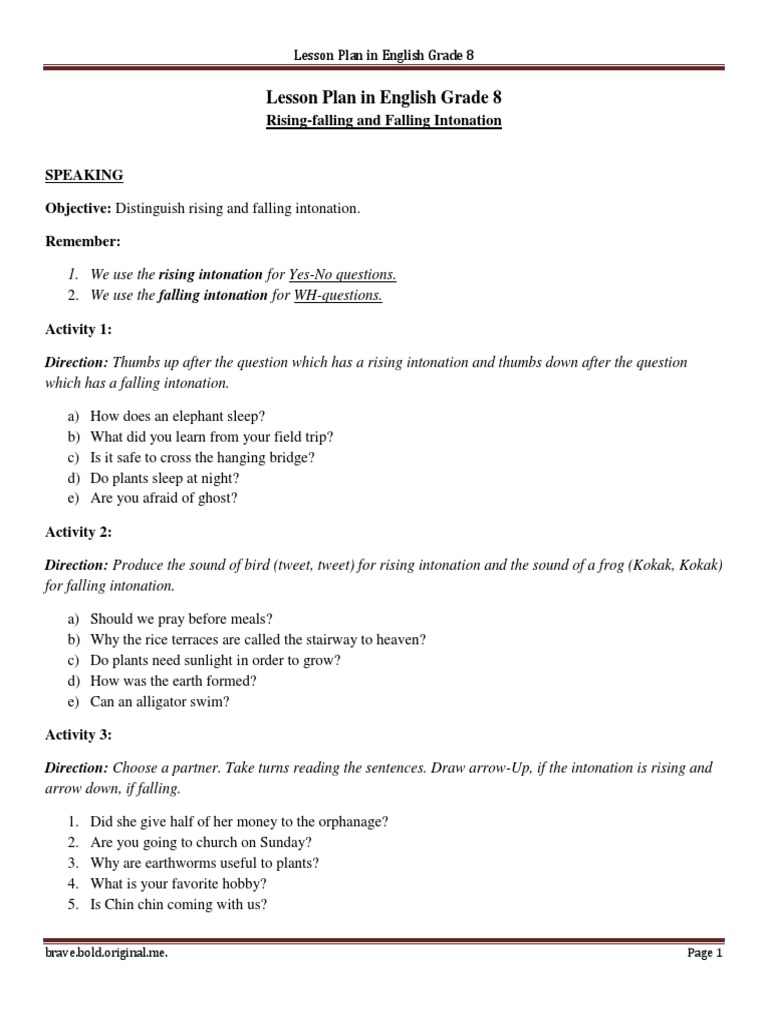 Rising And Falling Intonation Adverb Stress Linguistics