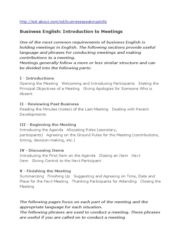Business English Meeting Introductions | PDF