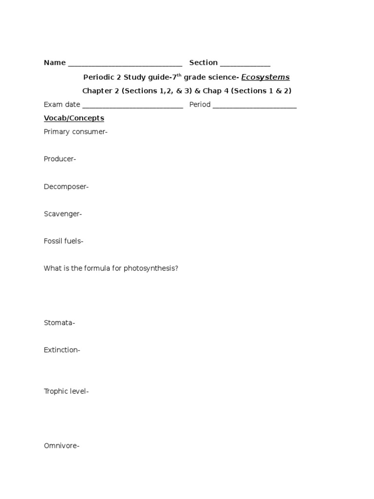 7th Grade Science Ecosystems Study Guide | PDF | Science & Mathematics