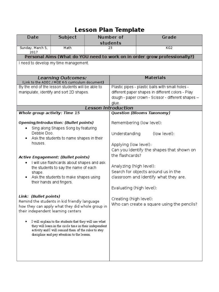 Lesson Plan 2 Liz | PDF | Lesson Plan | Classroom