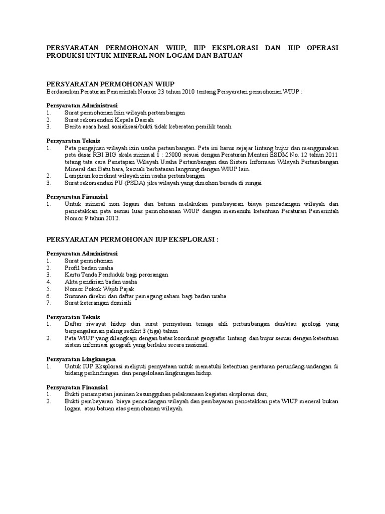 Persyaratan IUP dan WIUP Pertambangan | PDF | Hukum | Sains & Matematika