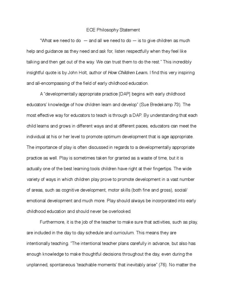 Philosophy Statement Early Childhood Education Curriculum