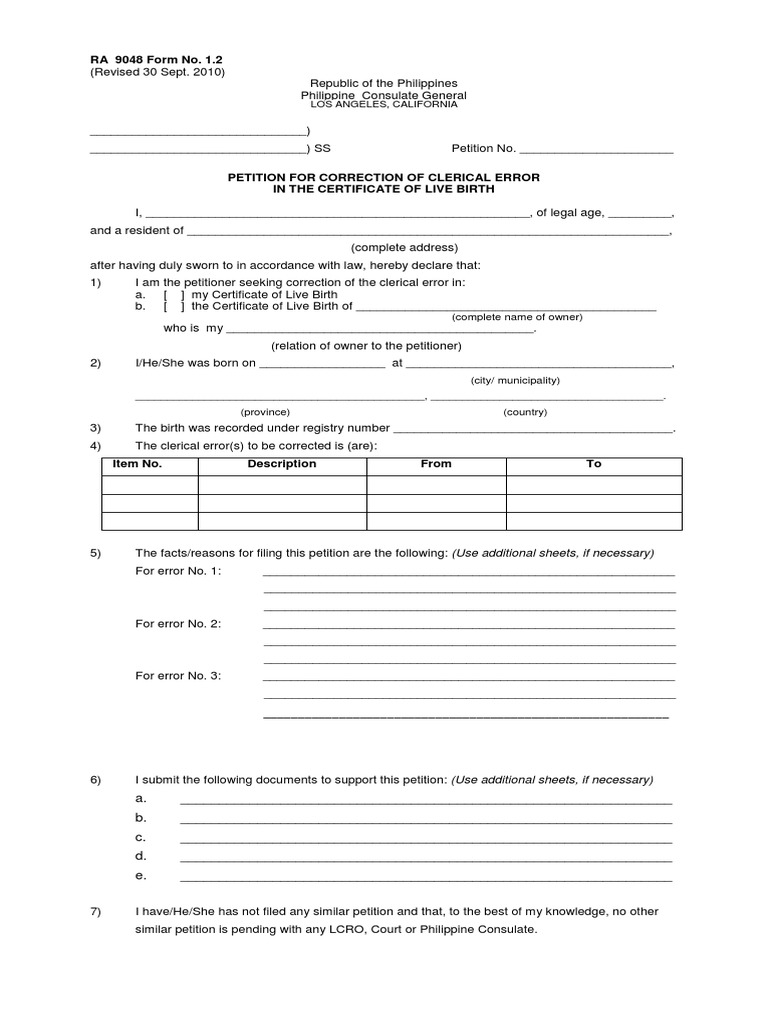 Petition for Birth Certificate Correction | PDF | Public Law | Social ...