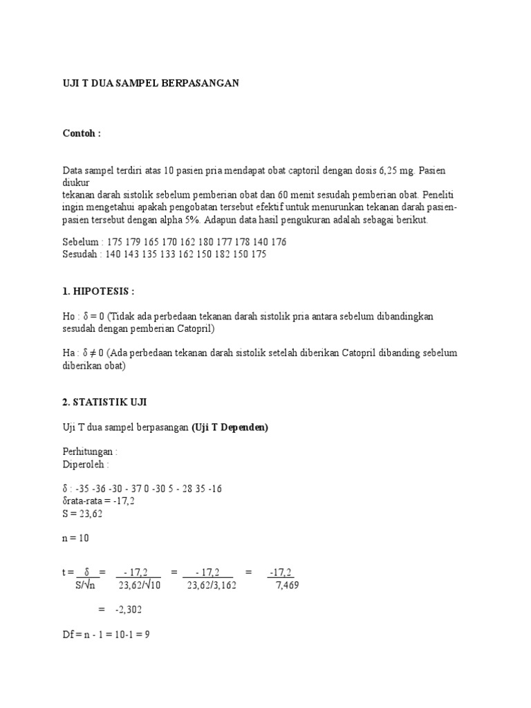 Soal Uji t 2 Sampel Berpasangan
