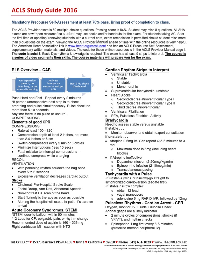 Acls Study Guide 2016 Cardiopulmonary Resuscitation Cardiovascular Physiology