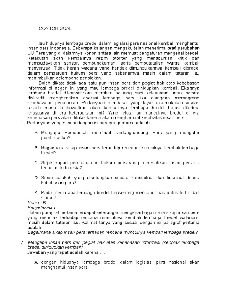 Contoh Soal Bahasa Indonesia Kelas X K13 S2
