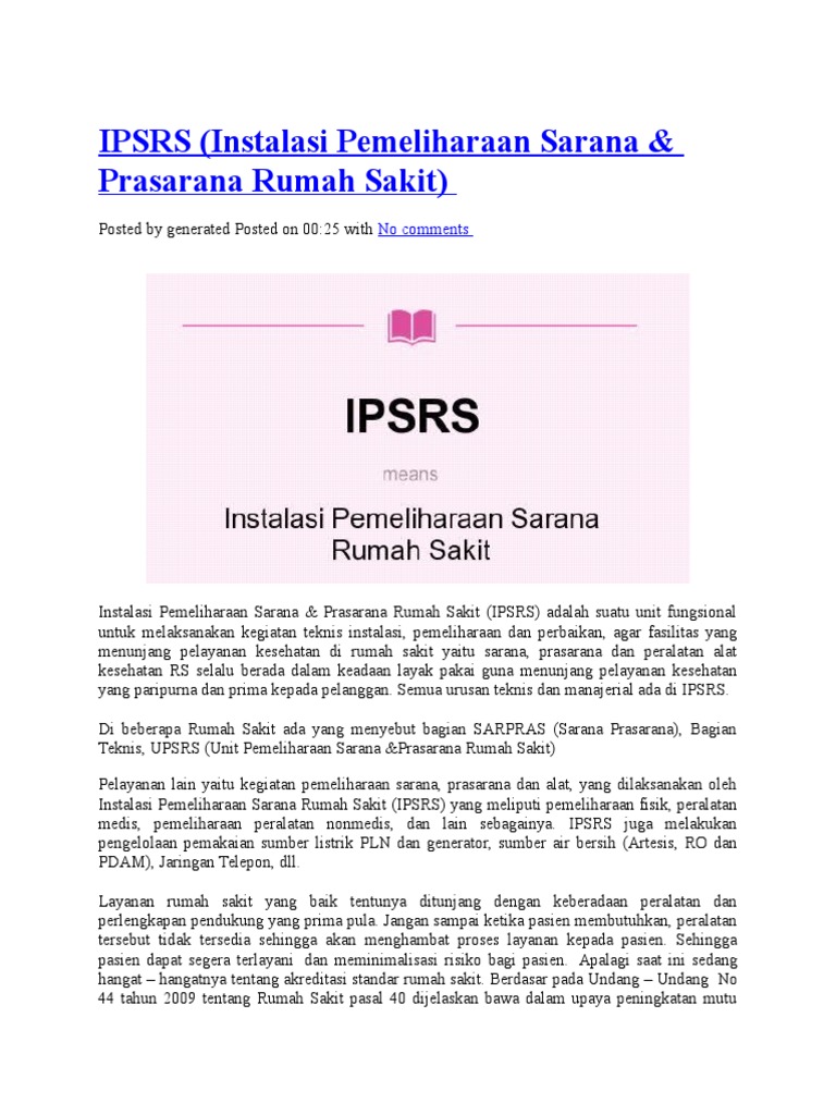Fungsi dan Peran IPSRS Rumah Sakit | PDF | Griya & Taman | Komputer