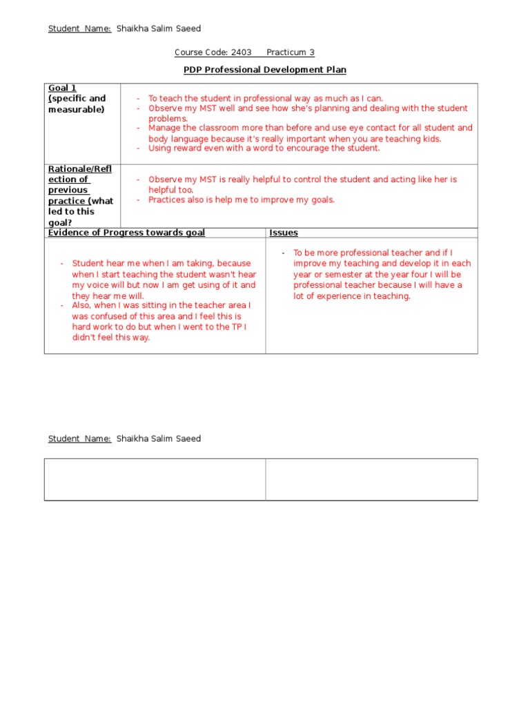 PDP Professional Development Plan 1 | PDF