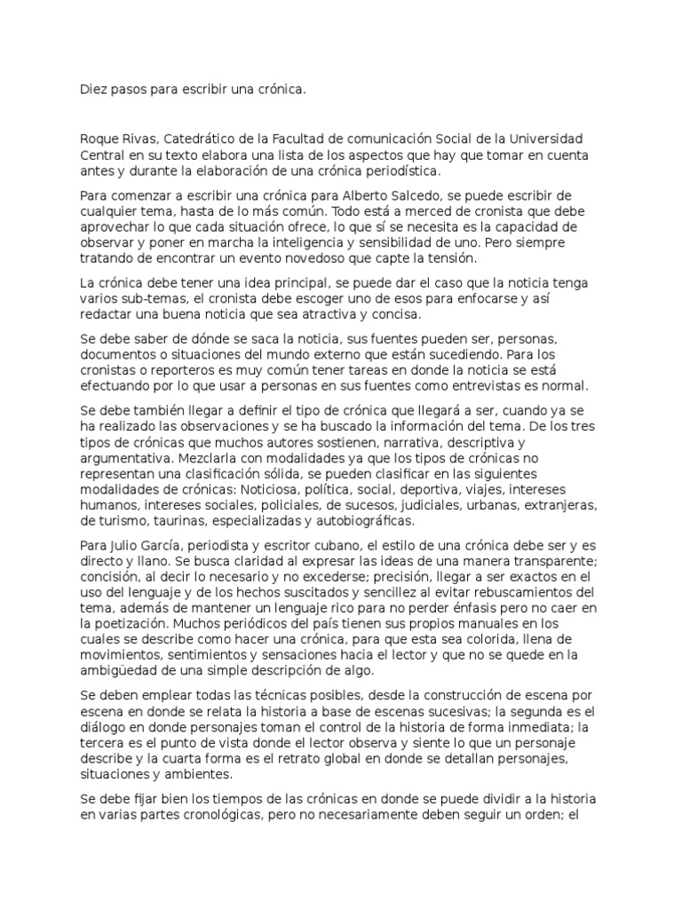 Diez Pasos Para Escribir Una Crónica Metáfora Autor