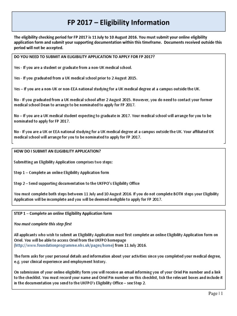 Eligibility Website Information FP 2017 Final v2 | PDF | Medical School