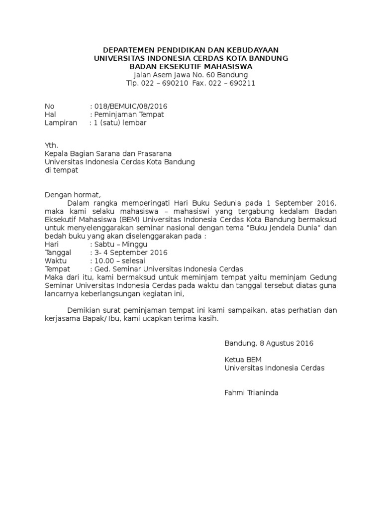 Contoh Surat Pengenalan Tempat