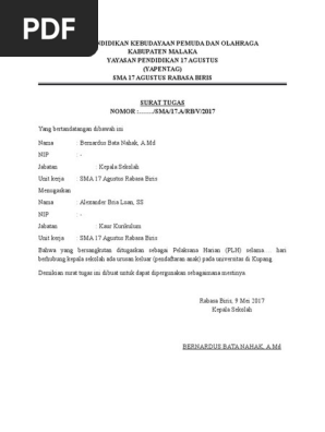 Surat Tugas Kepala Sekolah Pdf
