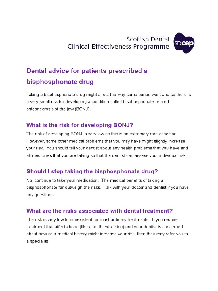 Bisphosphonate Patient Dental Guidance | PDF | Dentistry ...