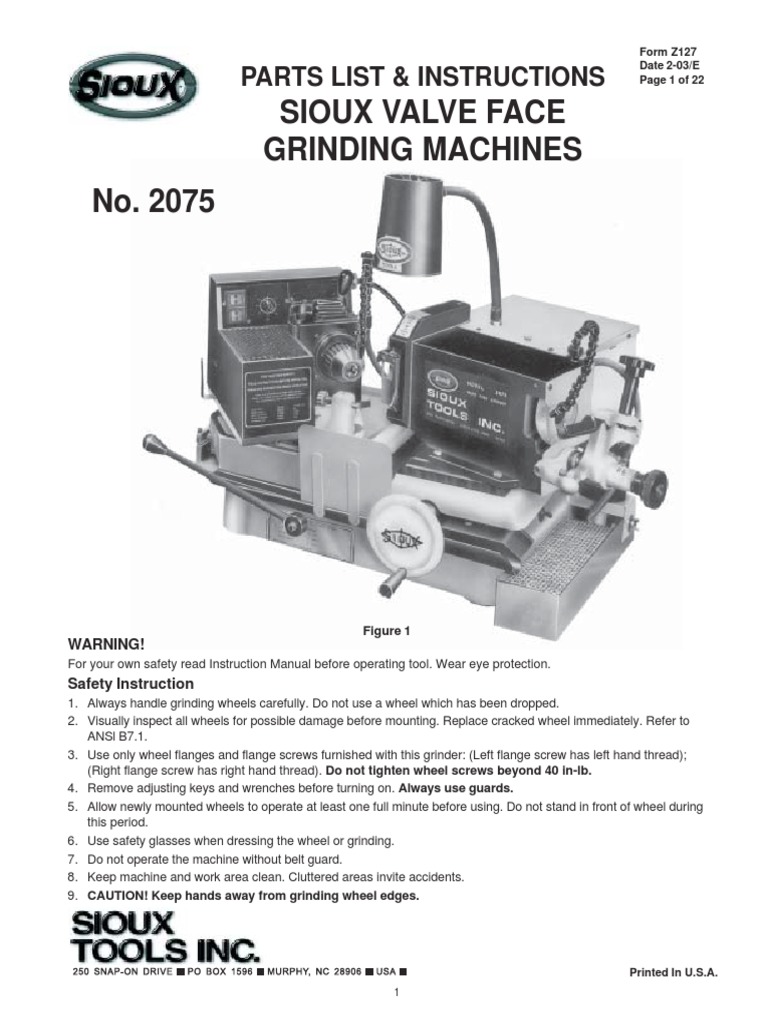 Sioux Valve Grinder Safety Manual | PDF | Belt (Mechanical) | Ac