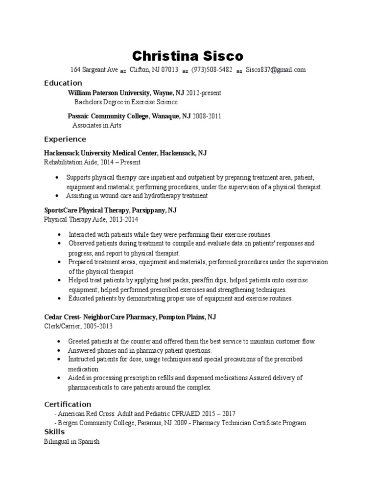Christina Sisco: Exercise Science Resume | PDF | Self-Improvement ...