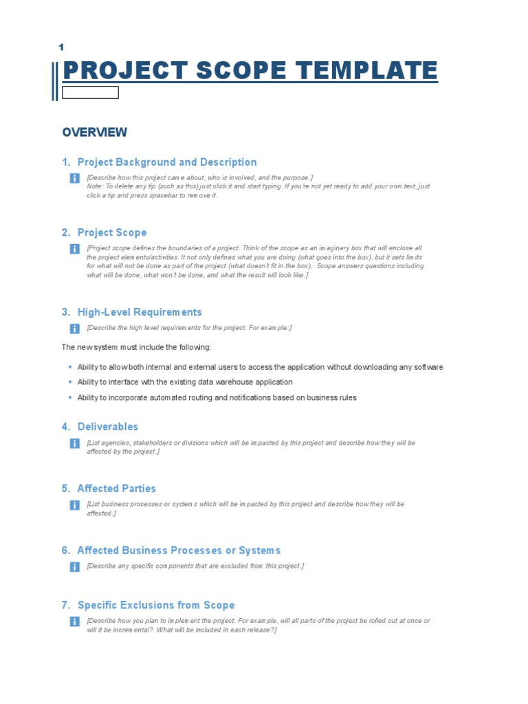 project scope template | Business Process | Application Software