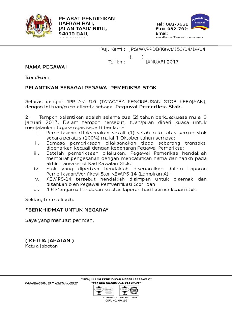 Format Surat Pelantikan Pegawai Pemeriksa Stok Pdf